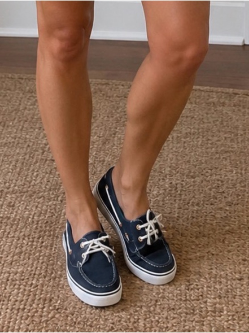 Sperry Navy Canvas Lace-Up Boat Sneakers with White Laces